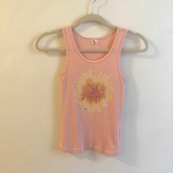 Joie Tank Top Boho Peach with Flower Design, Size S - Picture 2 of 9